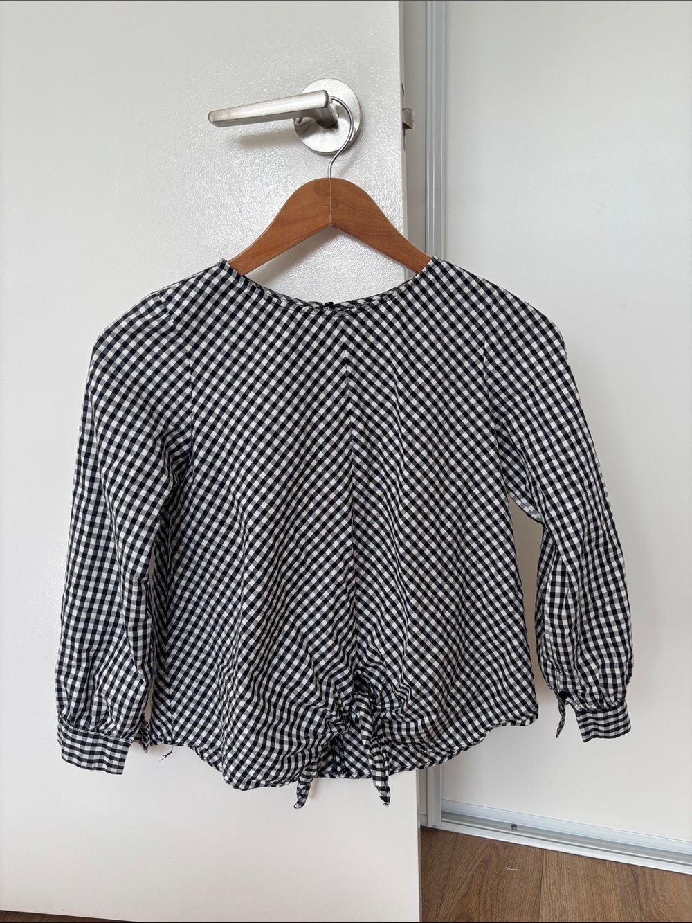 Zara Big Girl Black and White Gingham Tie-Front Blouse